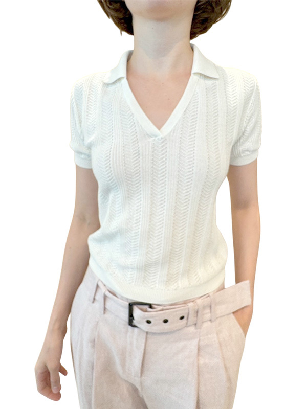 Eleventy POLO領針織上衣(白)