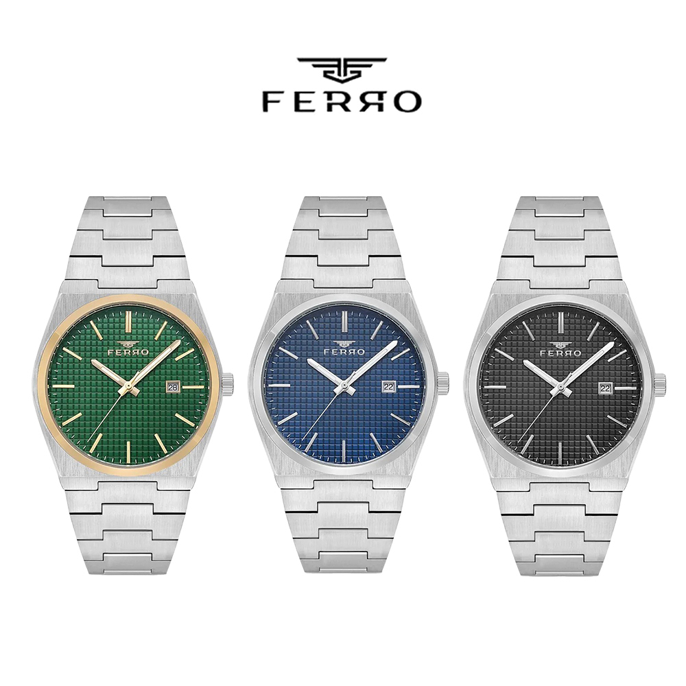 【FERRO 費羅】 F11373AWT 商務 質感 夜光指針 日期顯示 不鏽鋼 男士 腕錶