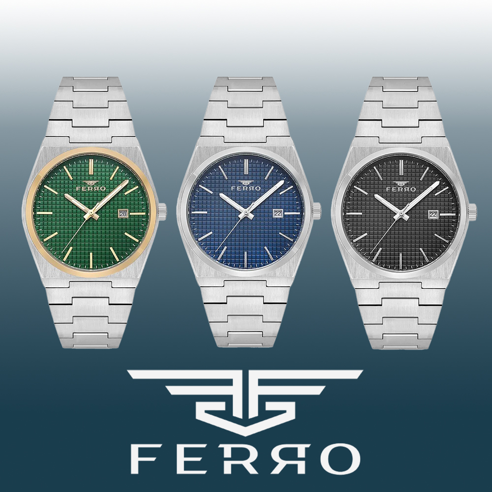 【FERRO 費羅】 F11373AWT 商務 質感 夜光指針 日期顯示 不鏽鋼 男士 腕錶