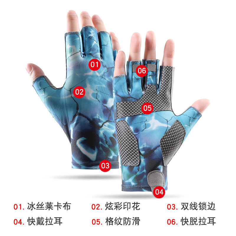 手套 露指手套 釣魚手套 防滑手套 迷彩手套 男手套 戶外垂釣 防曬手套 防滑耐磨 冰絲手套 半指透氣 生日禮物 028