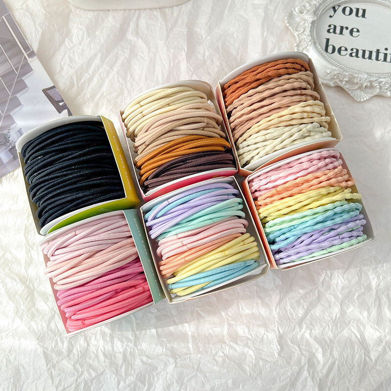髮圈 髮飾 彩色髮圈 髮繩 48條 橡皮筋 高彈力 綁頭髮 頭繩 馬尾髮圈 皮筋 彈力髮圈 糖果色系 繽紛 髮束 057