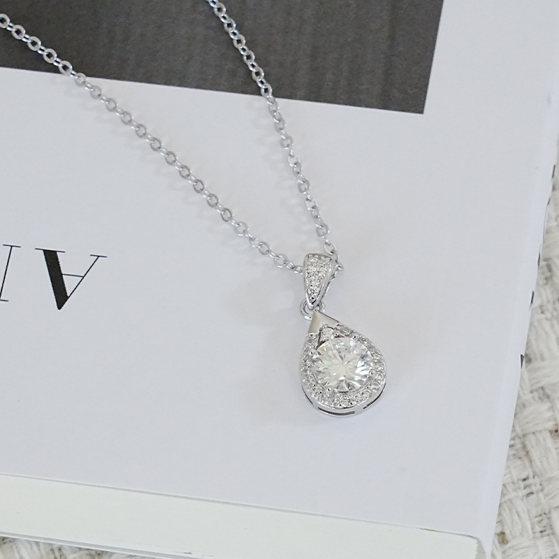 925純銀項鍊 莫桑鑽石項鍊 1克拉項鏈 女生項鍊 抗過敏項鍊 水滴項鍊 情人節禮物 女生禮物 伴娘禮物 029