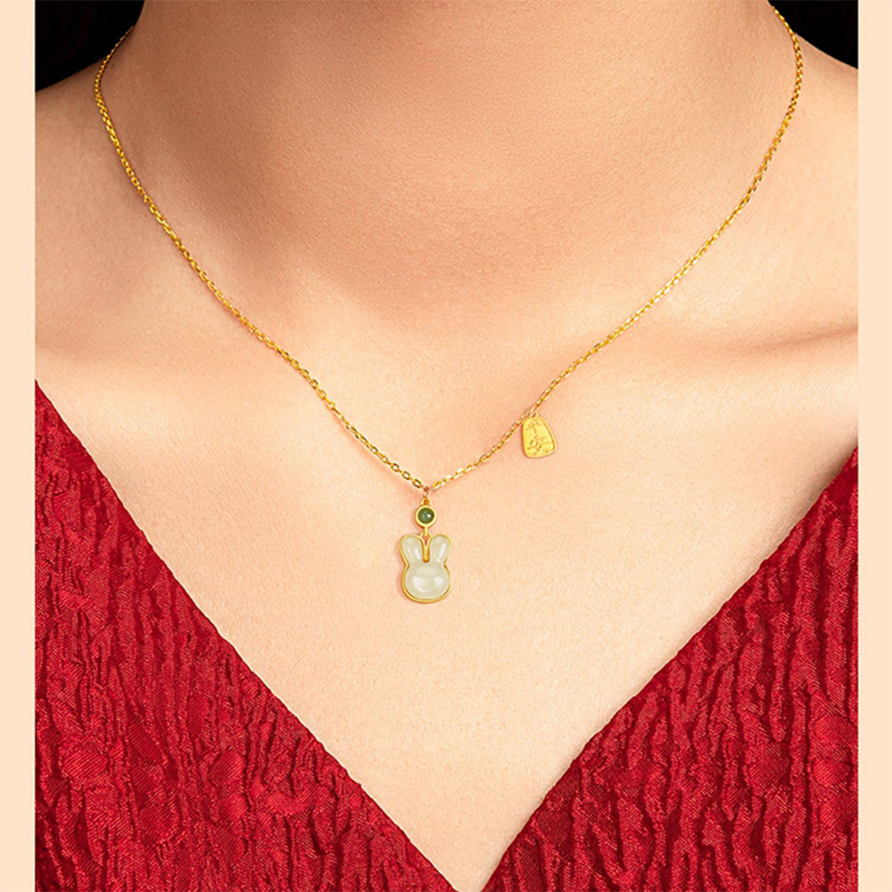 項鍊 玉飾品 玉項鍊 S925 純銀項鍊 項鍊女 鎖骨項鍊 和田玉項鍊 飾品 玉兔 不褪色 婚禮禮物 女生禮物 011