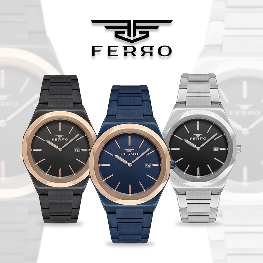 【FERRO 費羅】F40-092 質感 氣質 日期顯示 夜光指針 不鏽鋼 腕錶