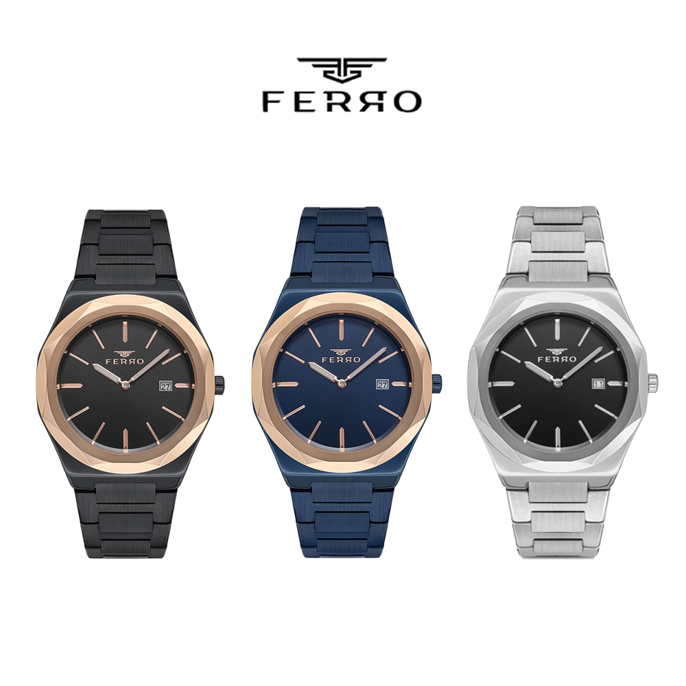 【FERRO 費羅】F40-092 質感 氣質 日期顯示 夜光指針 不鏽鋼 腕錶