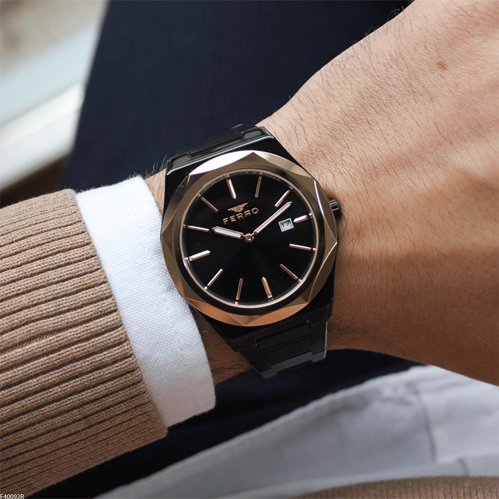 【FERRO 費羅】F40-092 質感 氣質 日期顯示 夜光指針 不鏽鋼 腕錶