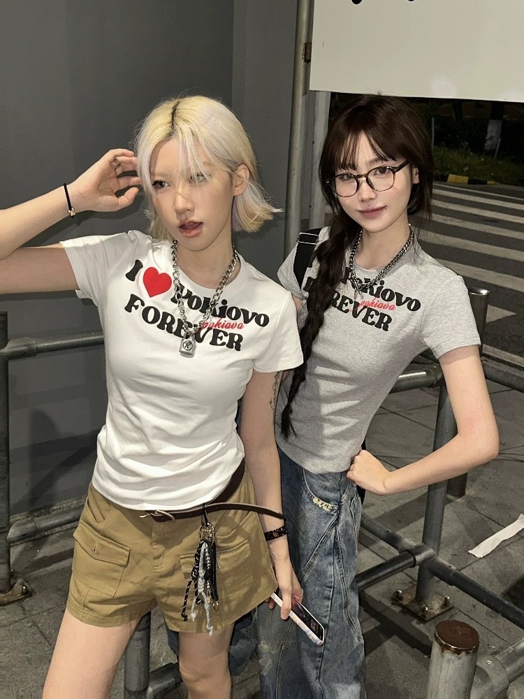 (GOAL) 美式復古簡約愛心短TEE 短版上衣 9010