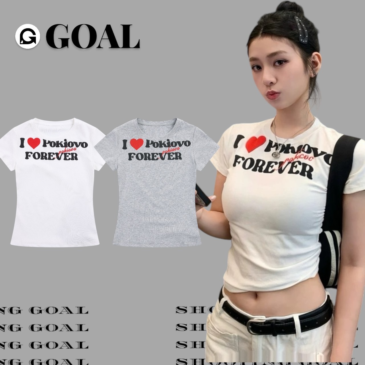 (GOAL) 美式復古簡約愛心短TEE 短版上衣 9010