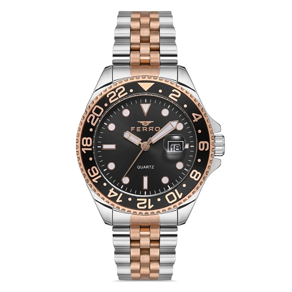【FERRO 費羅】F11196AWT 日期顯示 雙色 夜光 防水30米 不鏽鋼 男款 手錶