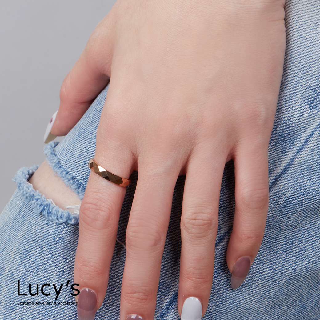 鎢鋼戒｜3.5MM大菱格切割 (玫金) 戒指 (102162-102172)