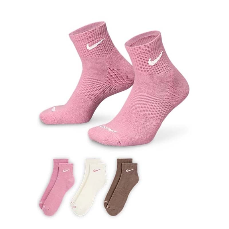 NIKE Everyday Plus Logo Socks 三雙一組 短襪 襪子 粉紅 米白 摩卡 SX6890-936 [台灣現貨]