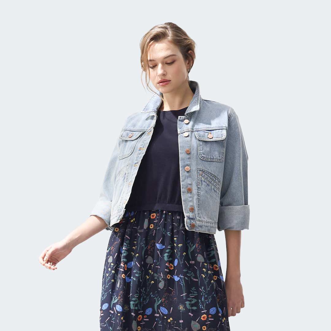 假兩件式純棉上衣拼接澳洲印花裙洋裝