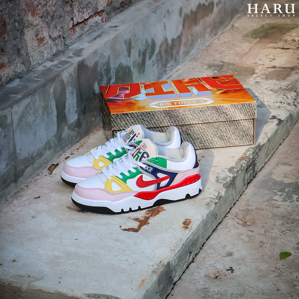 NIGO x NIKE NIKE AIR FORCE 3 LOW SP 白彩色 藍彩色 拼接 男女同款 復古休閒鞋 HQ7534-100 XX28GD021