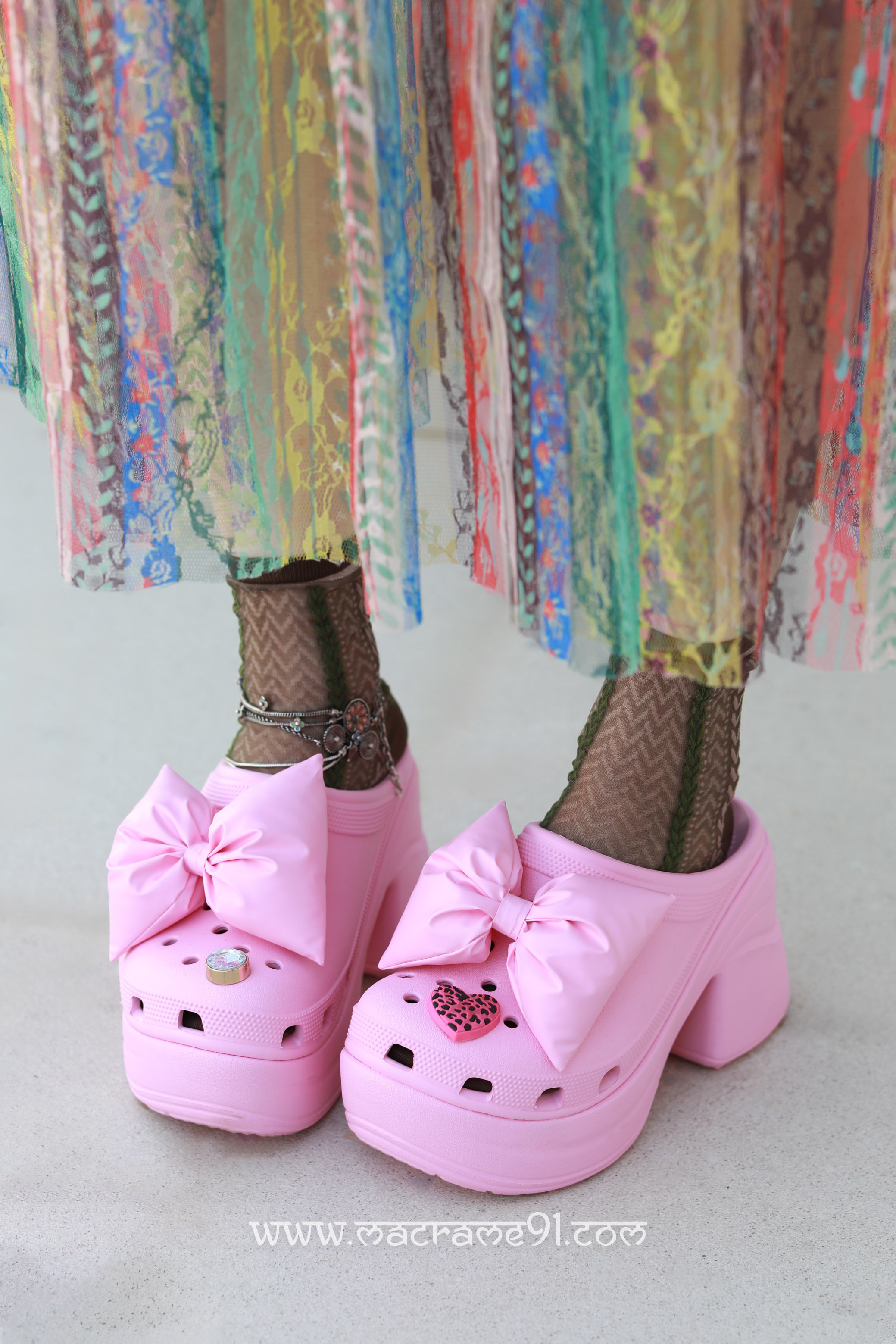 Crocs 粉紅蝴蝶結高踭涼鞋 - 210000-6WY (0617)