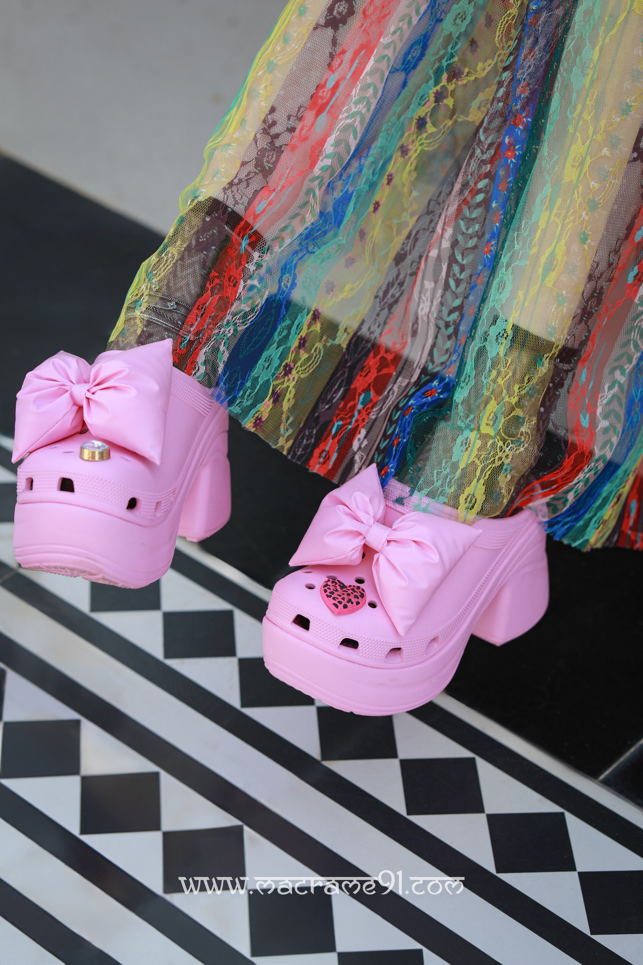 Crocs 粉紅蝴蝶結高踭涼鞋 - 210000-6WY (0617)