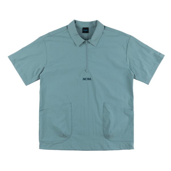 NCAA 短T 灰藍 拉鍊 半開襟 多口袋 上衣 中性 7325149181