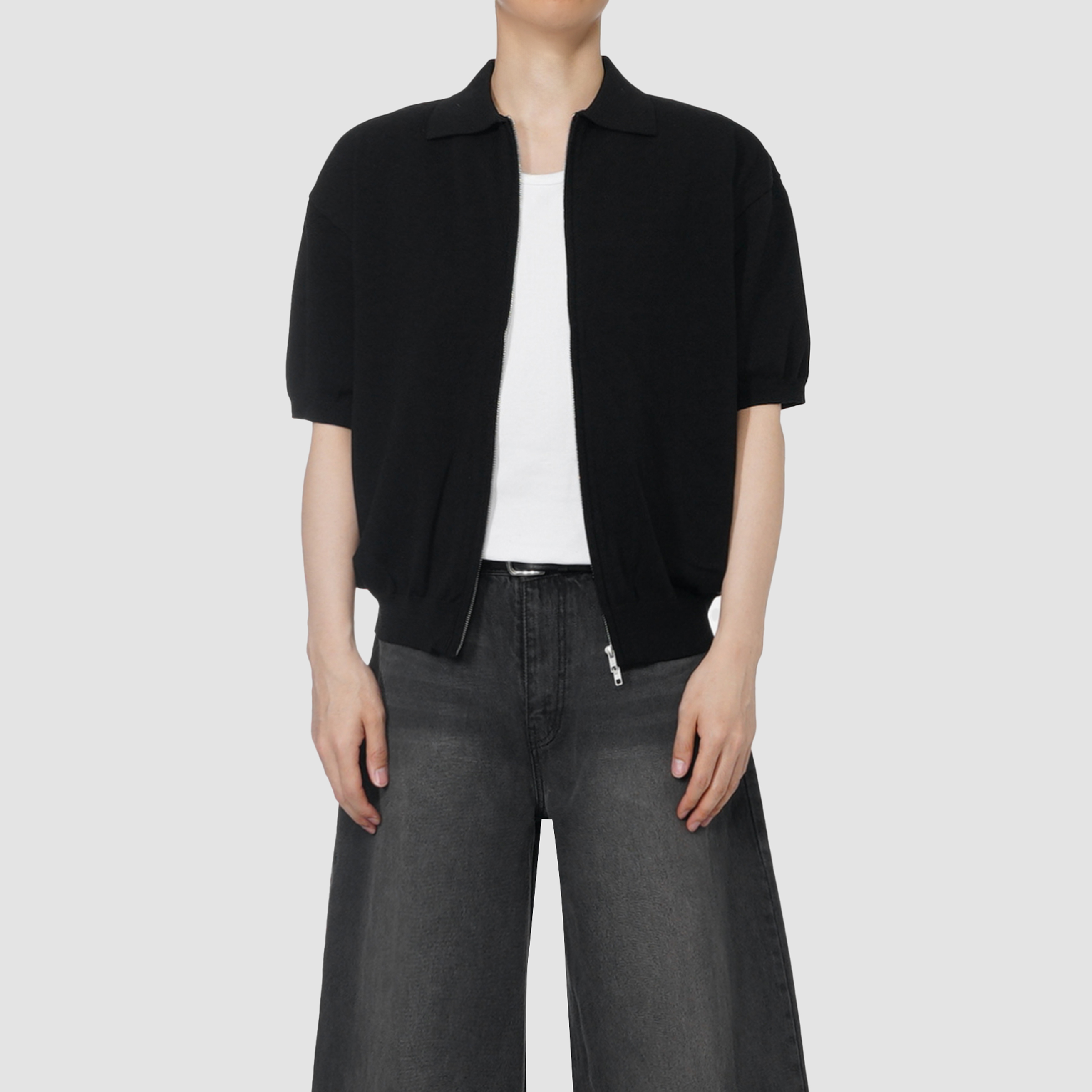 2way Front Zip Knit Wear ブラック　未使用 Two Way Knitted Zipper Shirt / 2 Colors