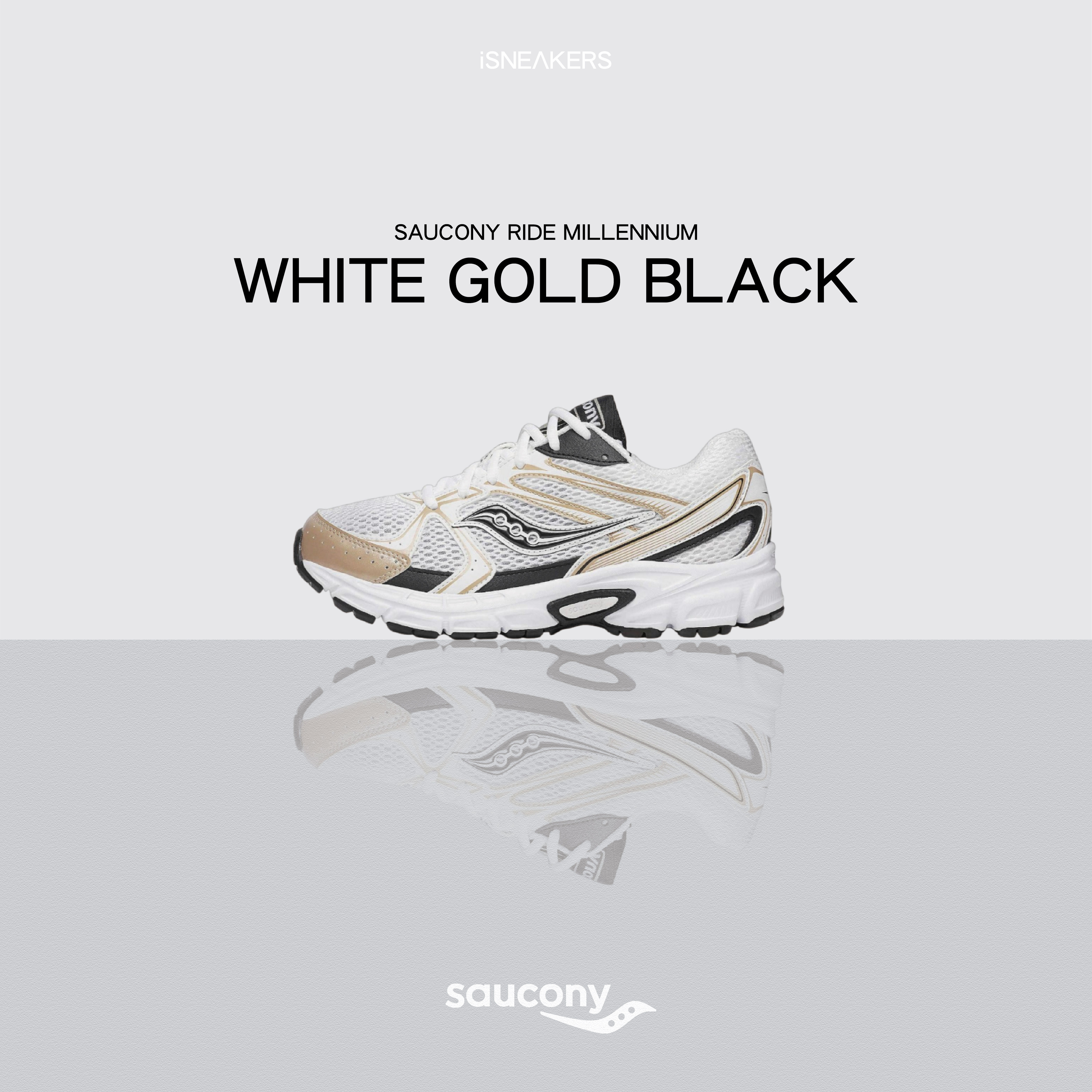 iSNEAKERS｜Saucony Ride Millennium "White Gold Black" 白金 S70812-18