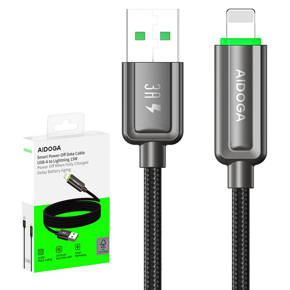 AIDOGA 艾迪伽 iPhone/Lightning智能斷電補電充電傳輸線 閃極 1.2M