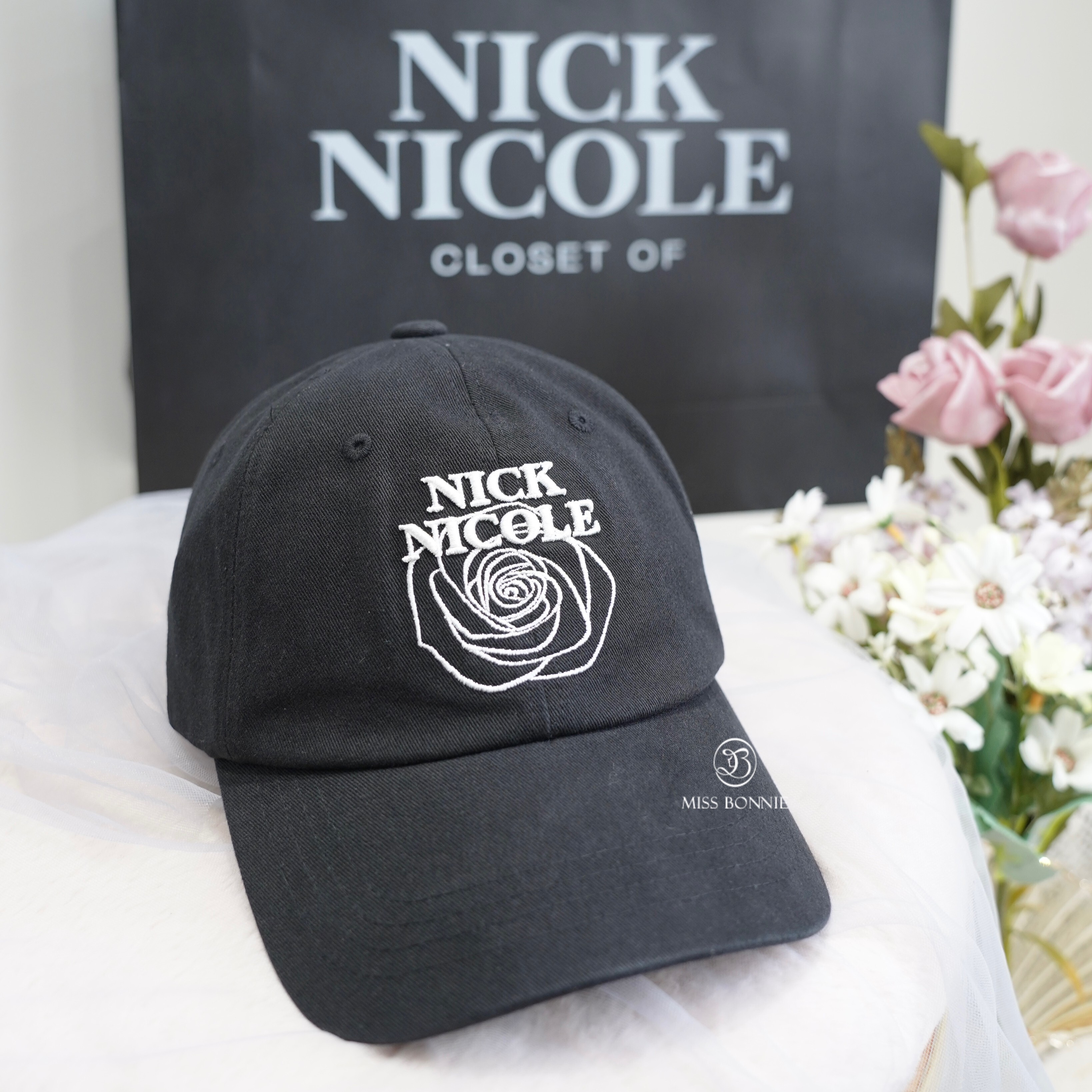 Nick Nicole玫瑰刺繡棒球帽