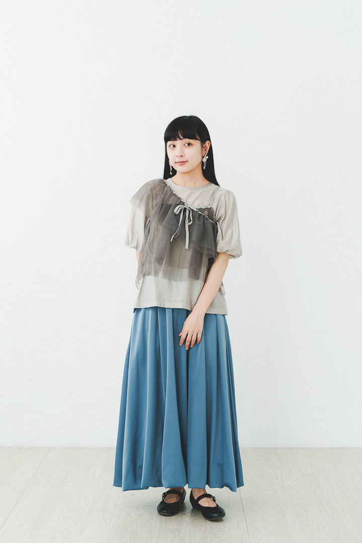 (限量)紗夏！薄紗吊帶+公主袖上衣 set (兩色-優雅灰)