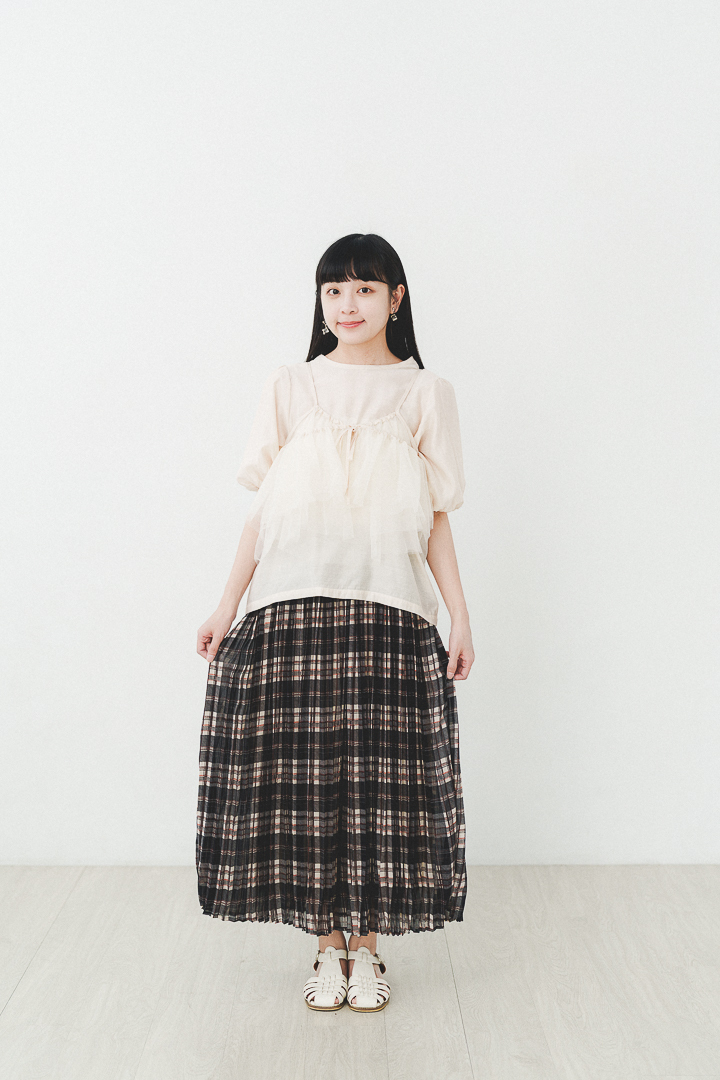 紗夏！薄紗吊帶+公主袖上衣 set (兩色-象牙白)