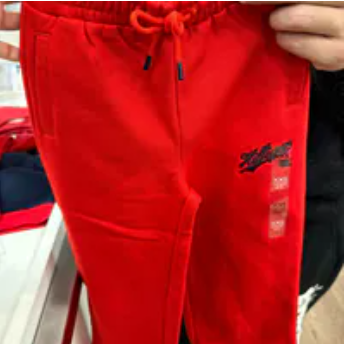 [S] TOMMY HILFIGER RED KIDS SCRIPT LOGO WIDE LEG FLEECE SWEATPANTS, 71J4574-600 (STH1157)