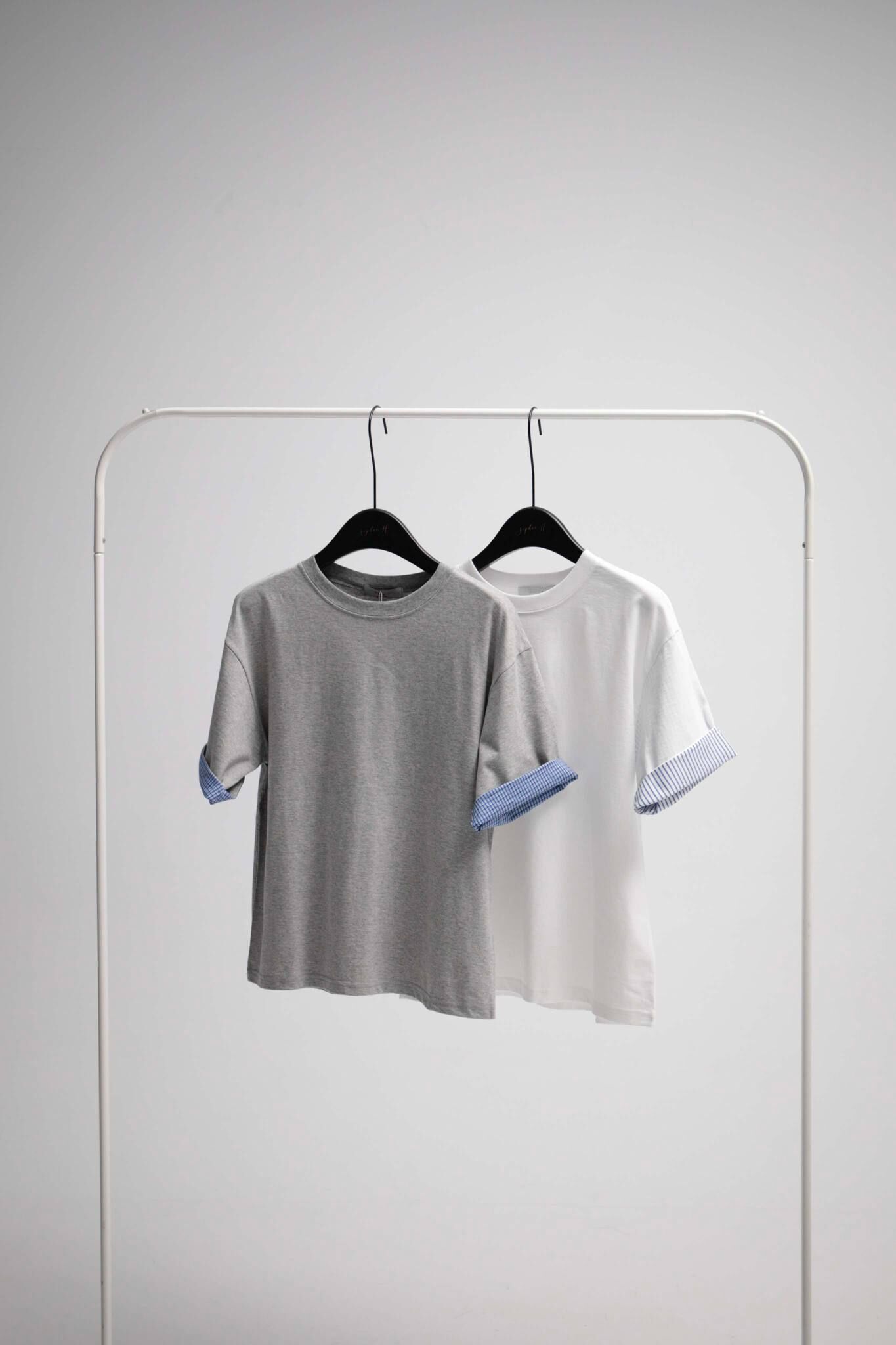 NY52 條紋格紋拼袖T