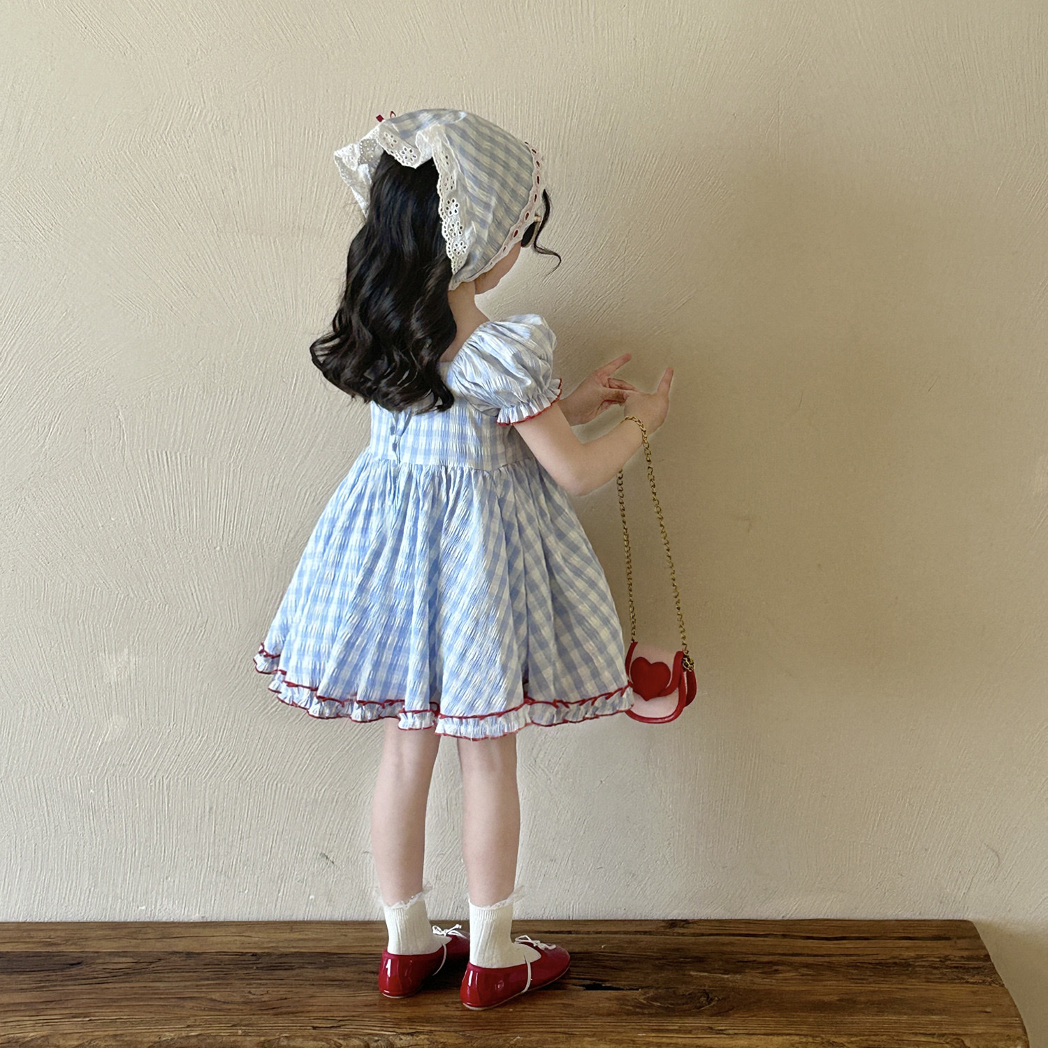 田園野餐風藍格洋裝