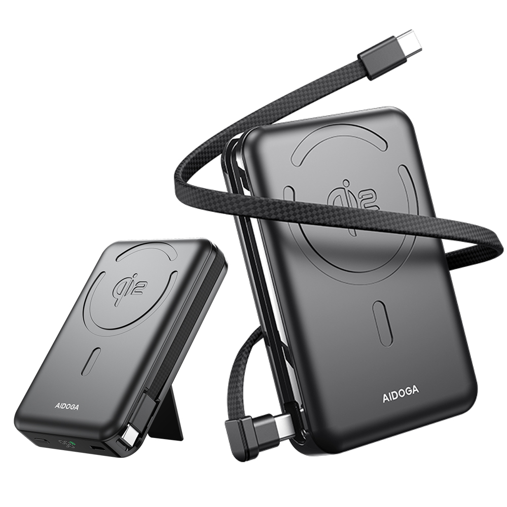 【美國跨境】AIDOGA 艾迪伽 Qi2 10000mAh 可上飛機 磁吸無線充電行動電源手機支架充電線 兼容Magsafe PowerMag
