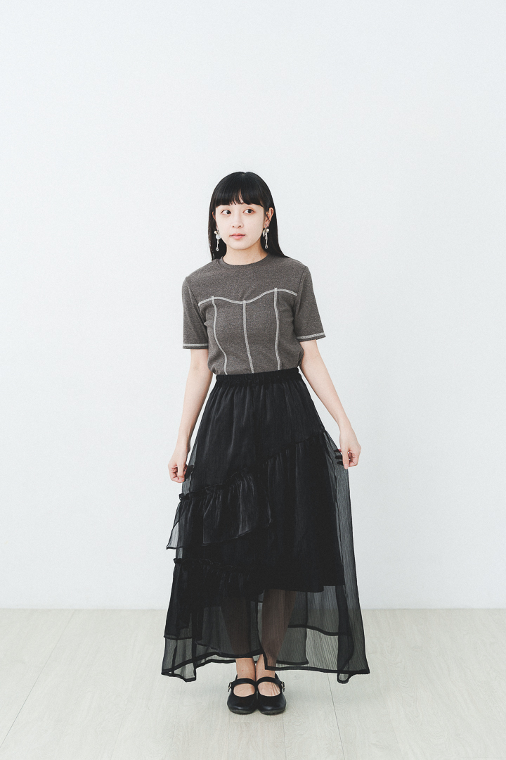 銀河情書！不規則拼接斜片裙(兩色-黑)