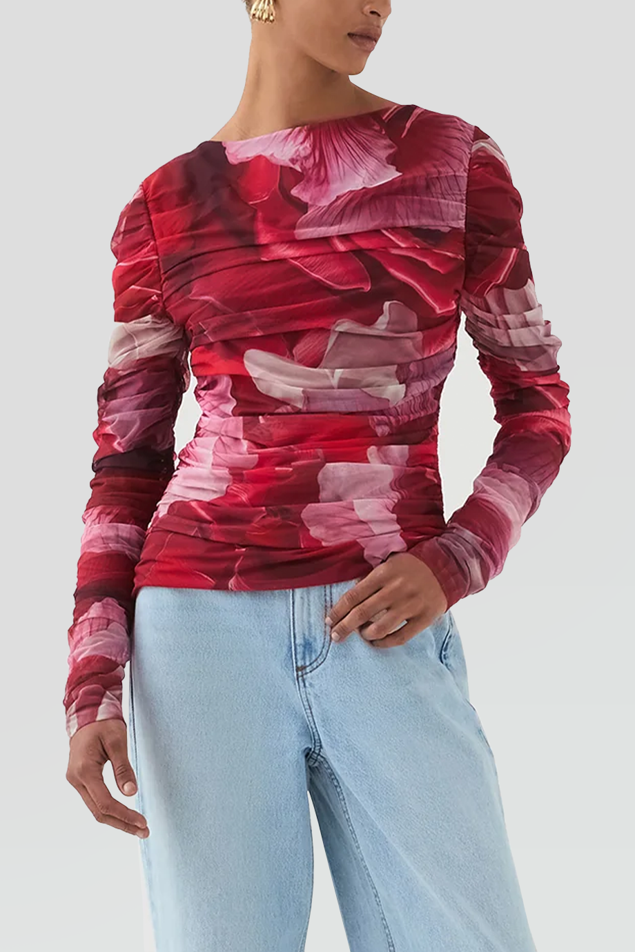 Aje｜FLORA 網紗皺褶花卉上衣