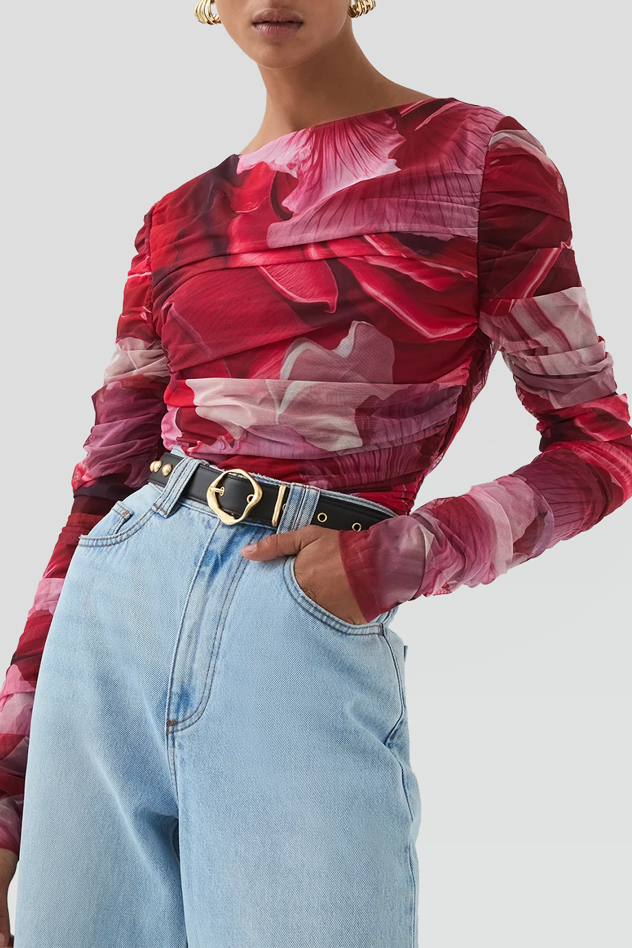 Aje｜FLORA 網紗皺褶花卉上衣