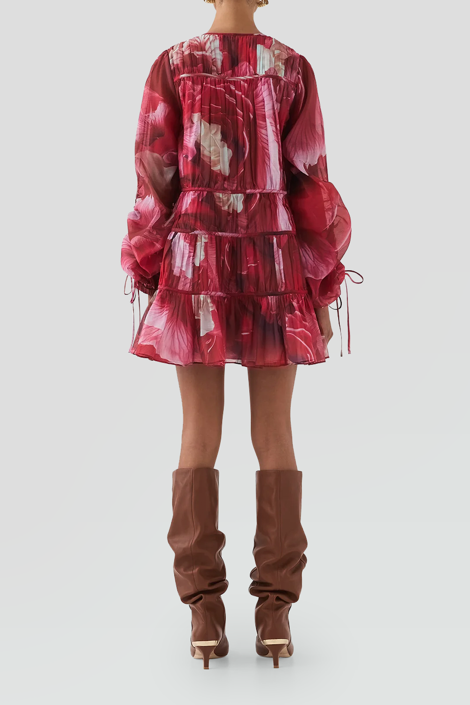 Aje｜FLORA 前繫帶皺褶花卉短洋裝