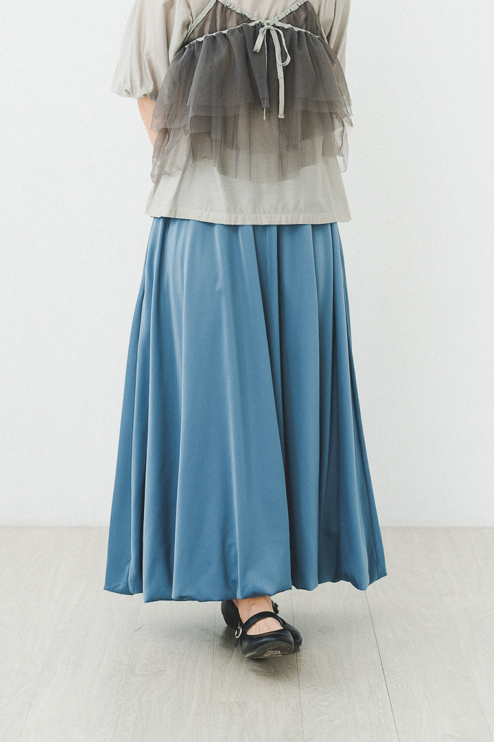光の風船！緞面光澤感氣球裙(兩色-縹藍)
