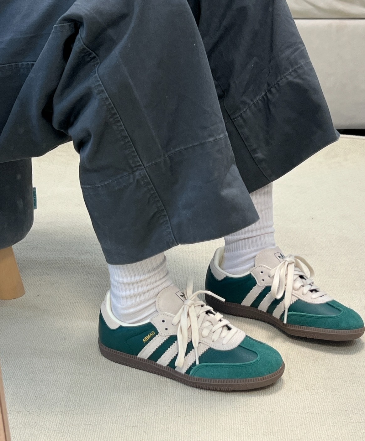 adidas 三葉草 SAMBA OG 兒童板鞋 深綠米