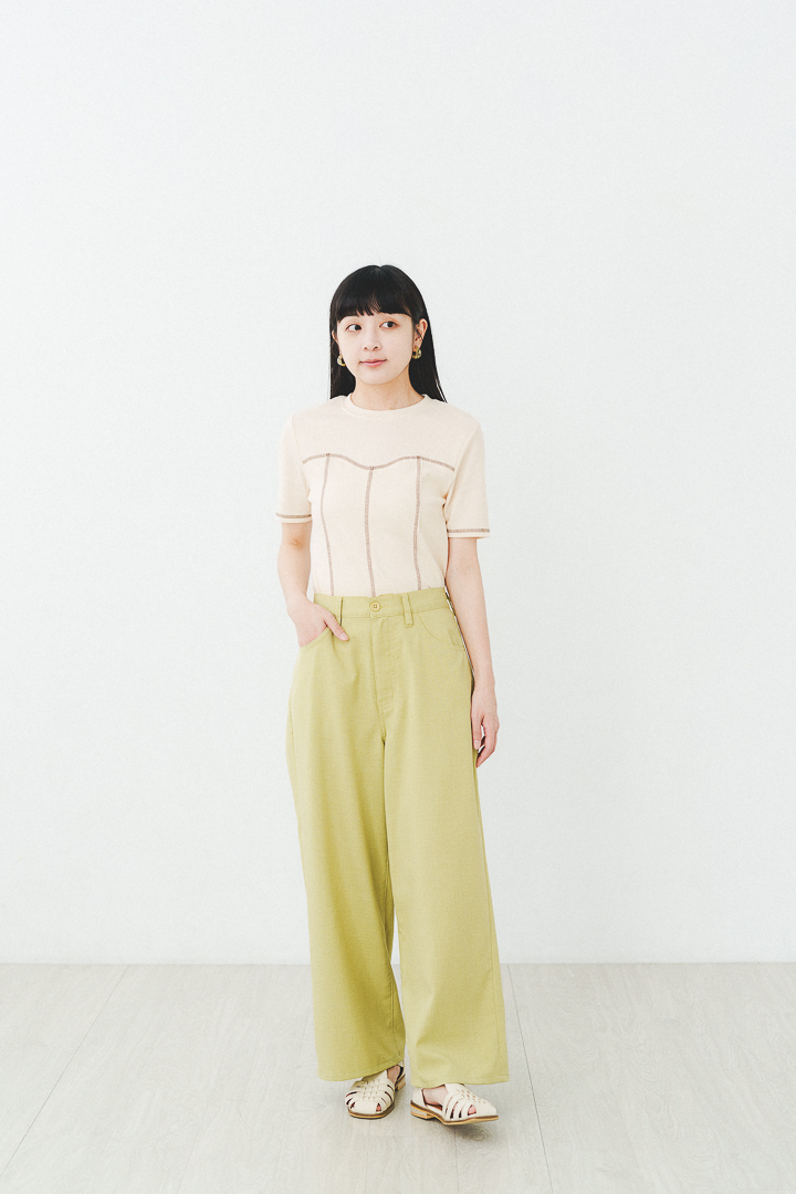 軌跡光譜！縫線撞色Tee(三色-象牙白)