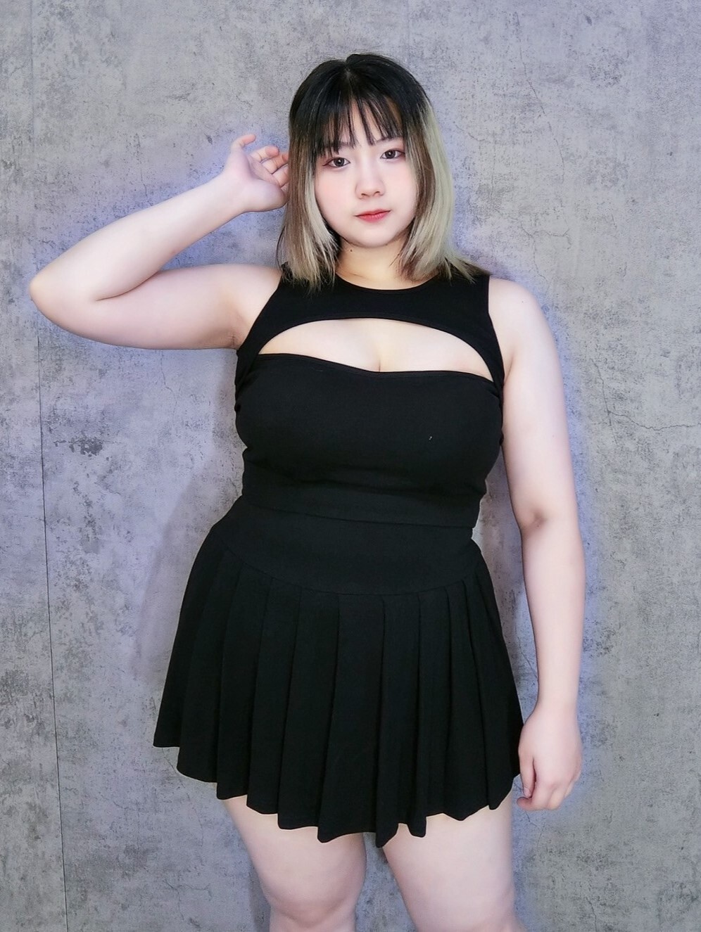 胸開洞背心+百褶裙*兩件套*