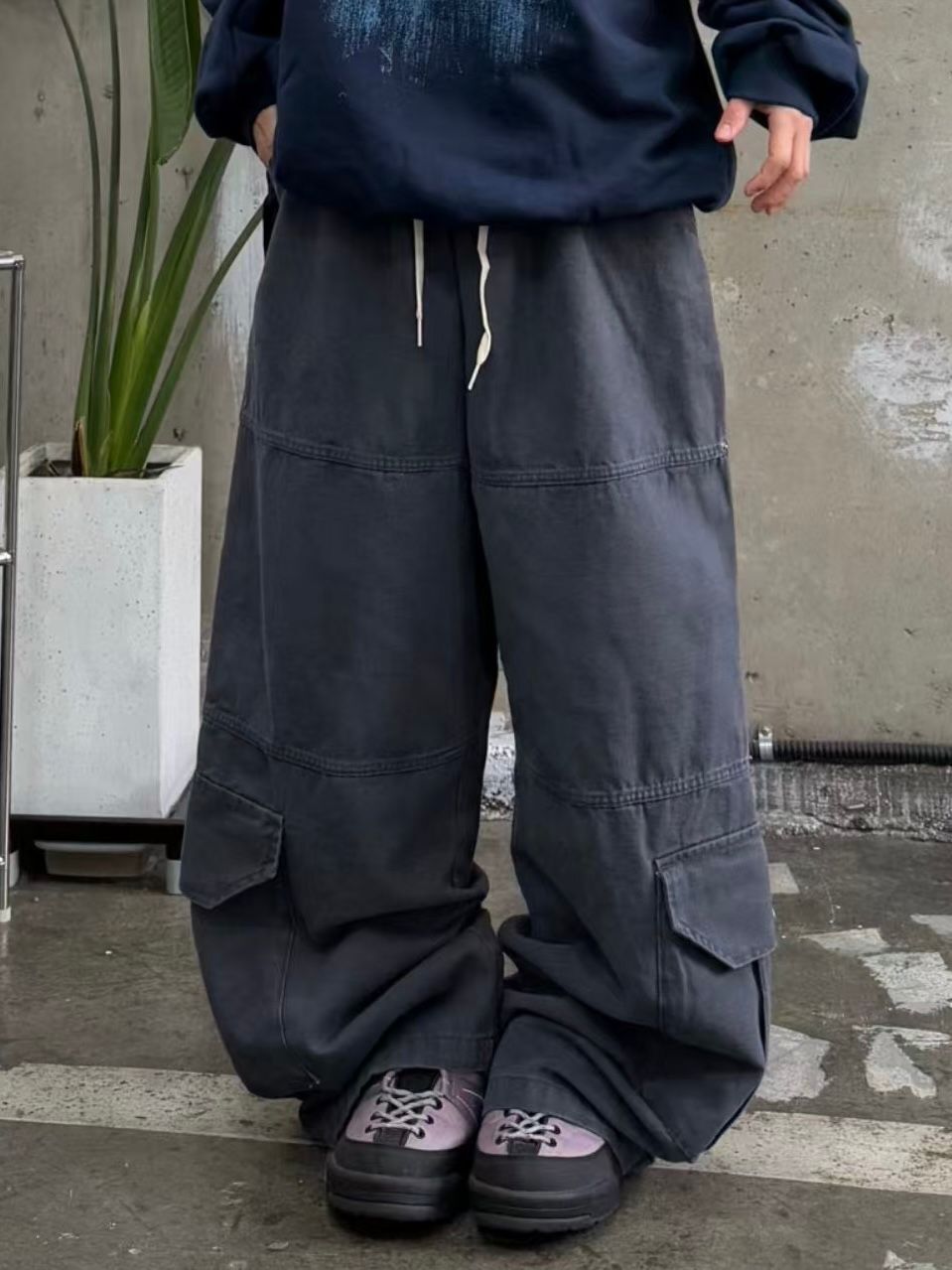 淨色工裝鬆身褲 P3068