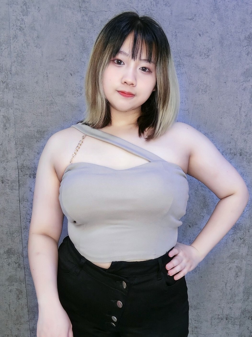 金屬鏈條不對稱斜肩背心