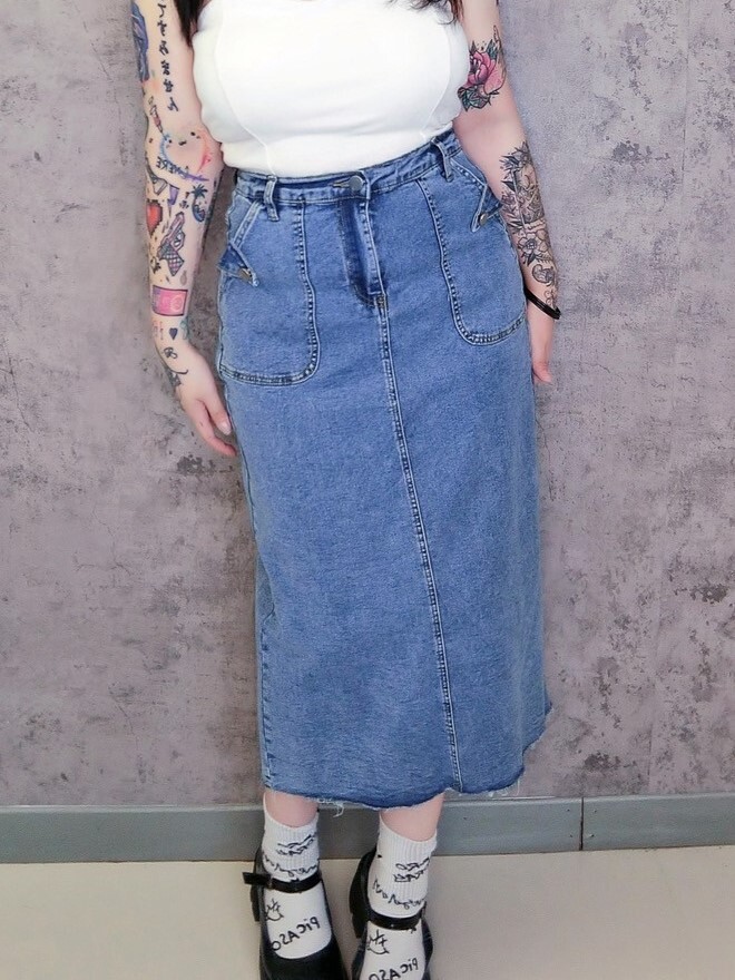 造型大口袋開岔長裙