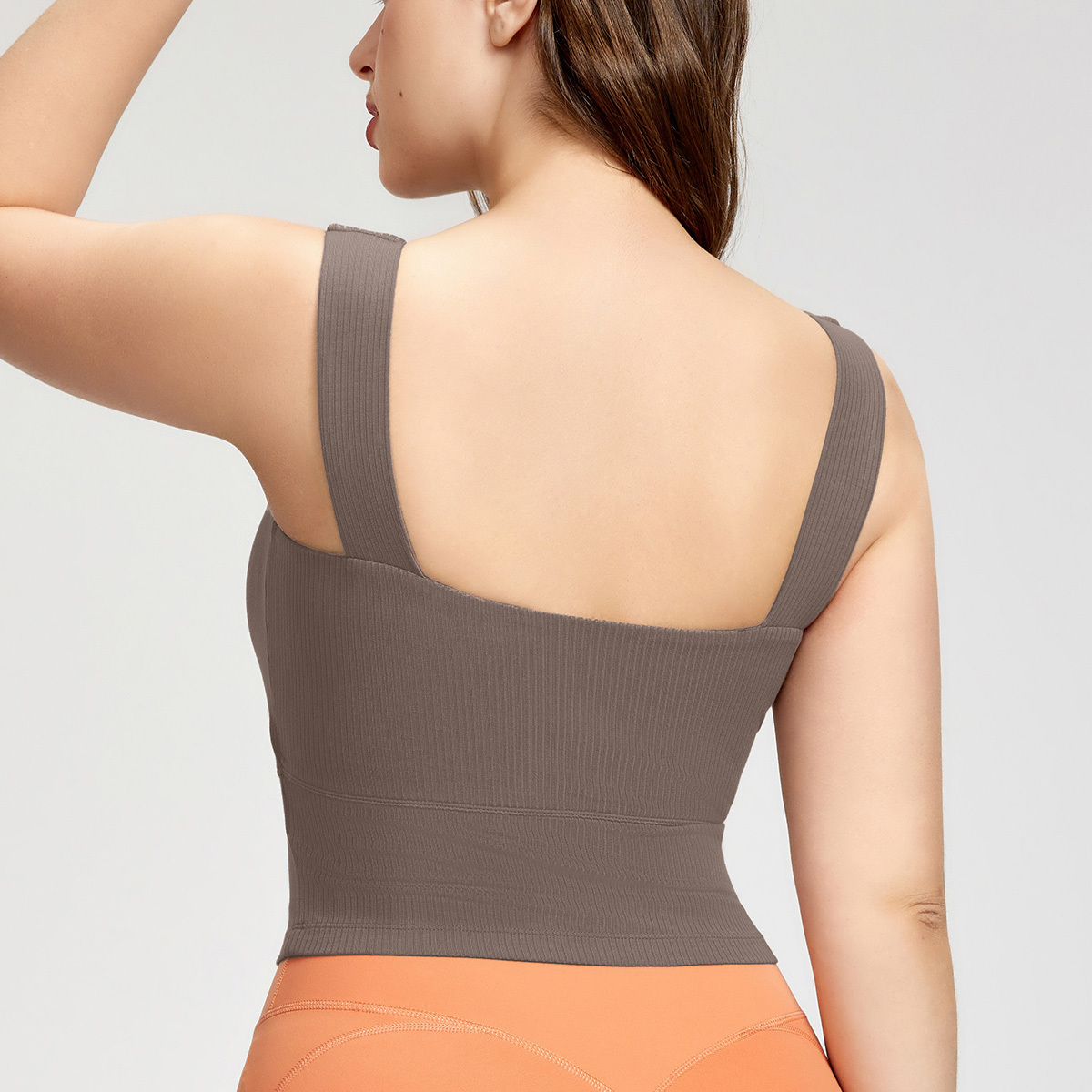 大碼方領坑條含罩杯瑜珈/運動/機能背心【半固定罩杯】