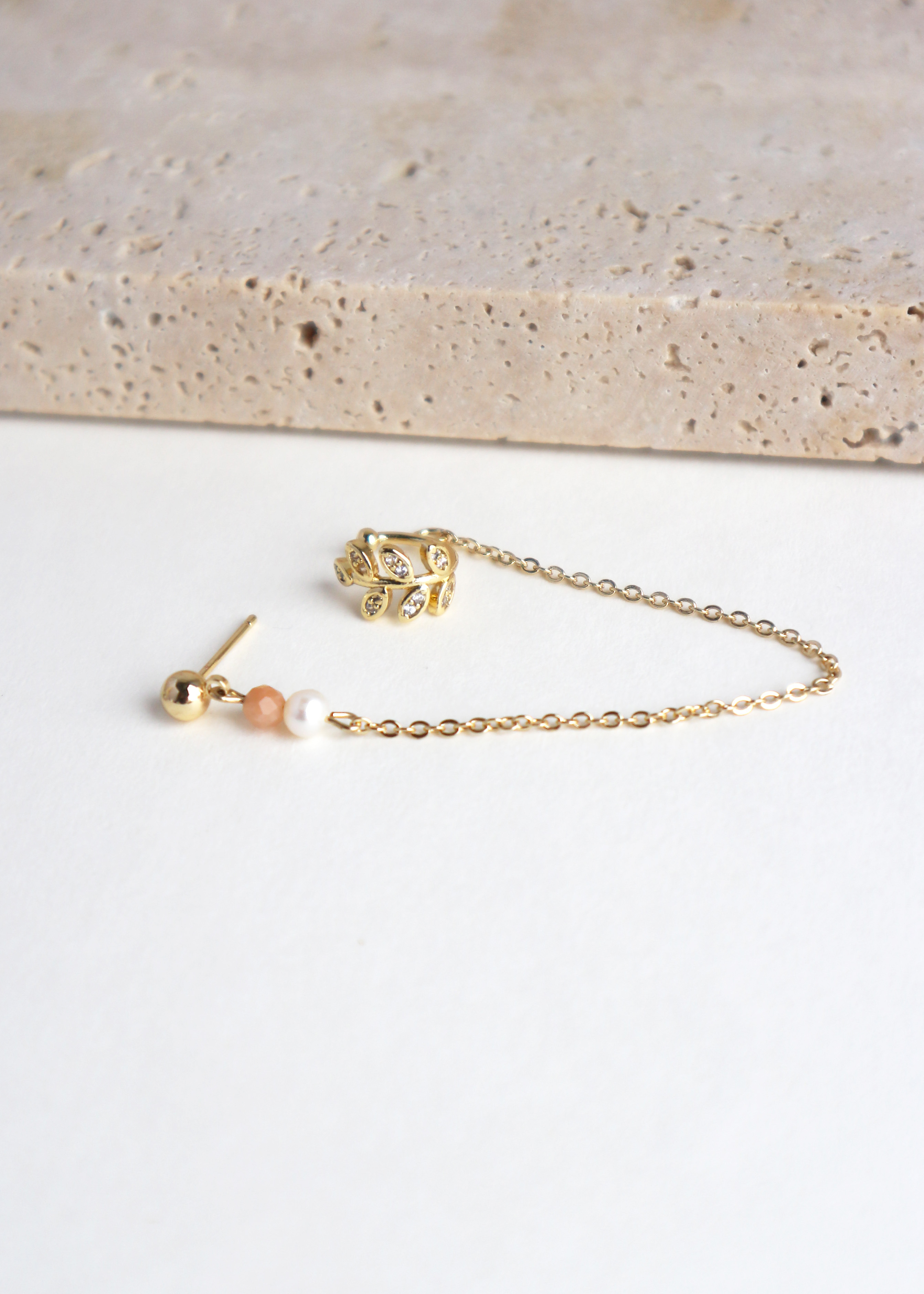 橙之葉耳骨夾-金