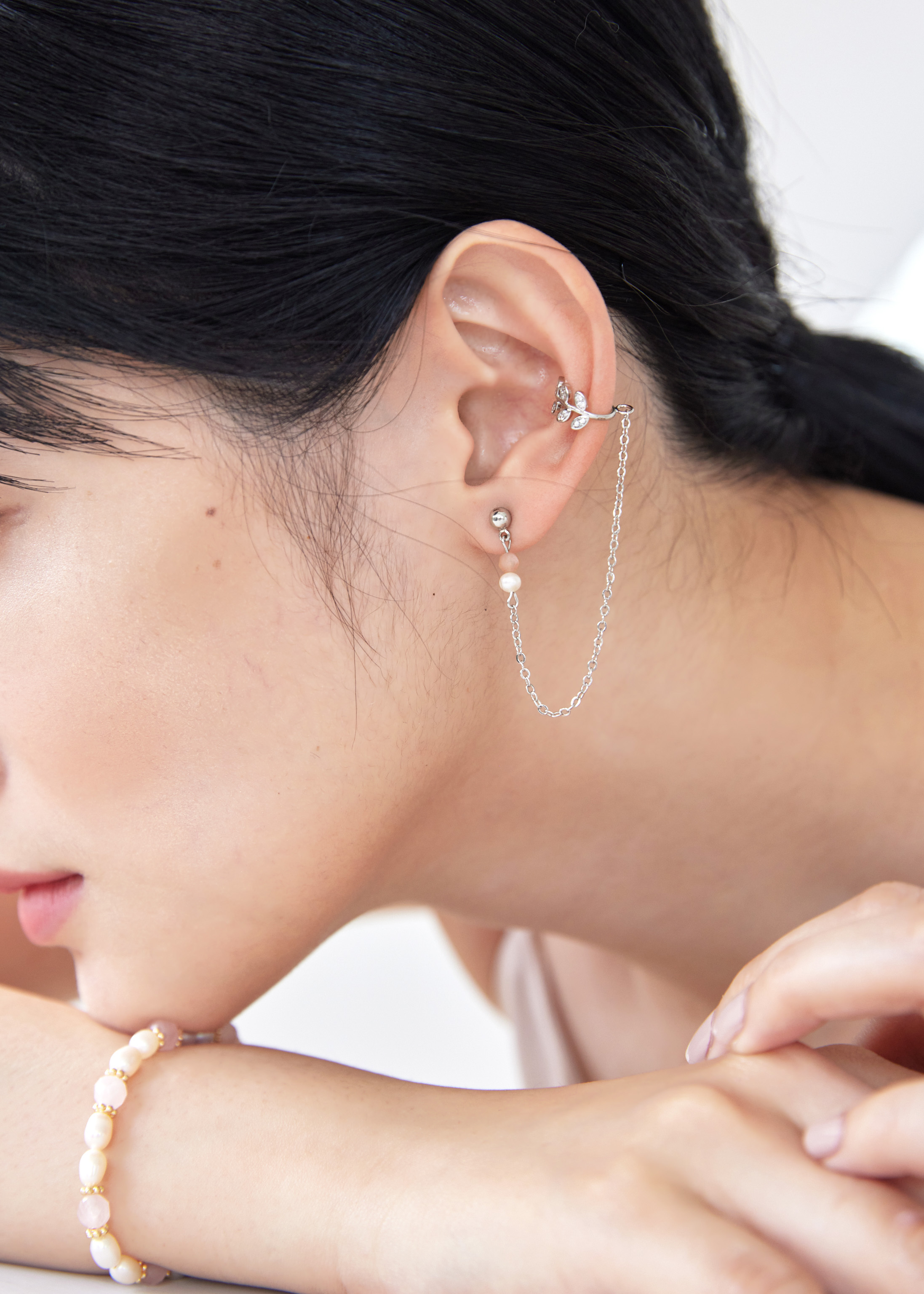 橙之葉耳骨夾-銀