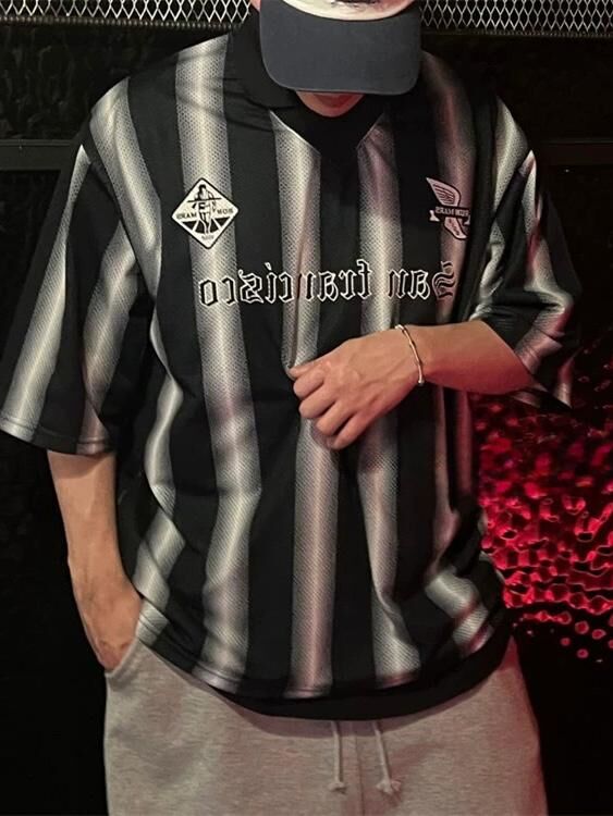 反領直間英文字圖案短袖Tee DEAN-046T