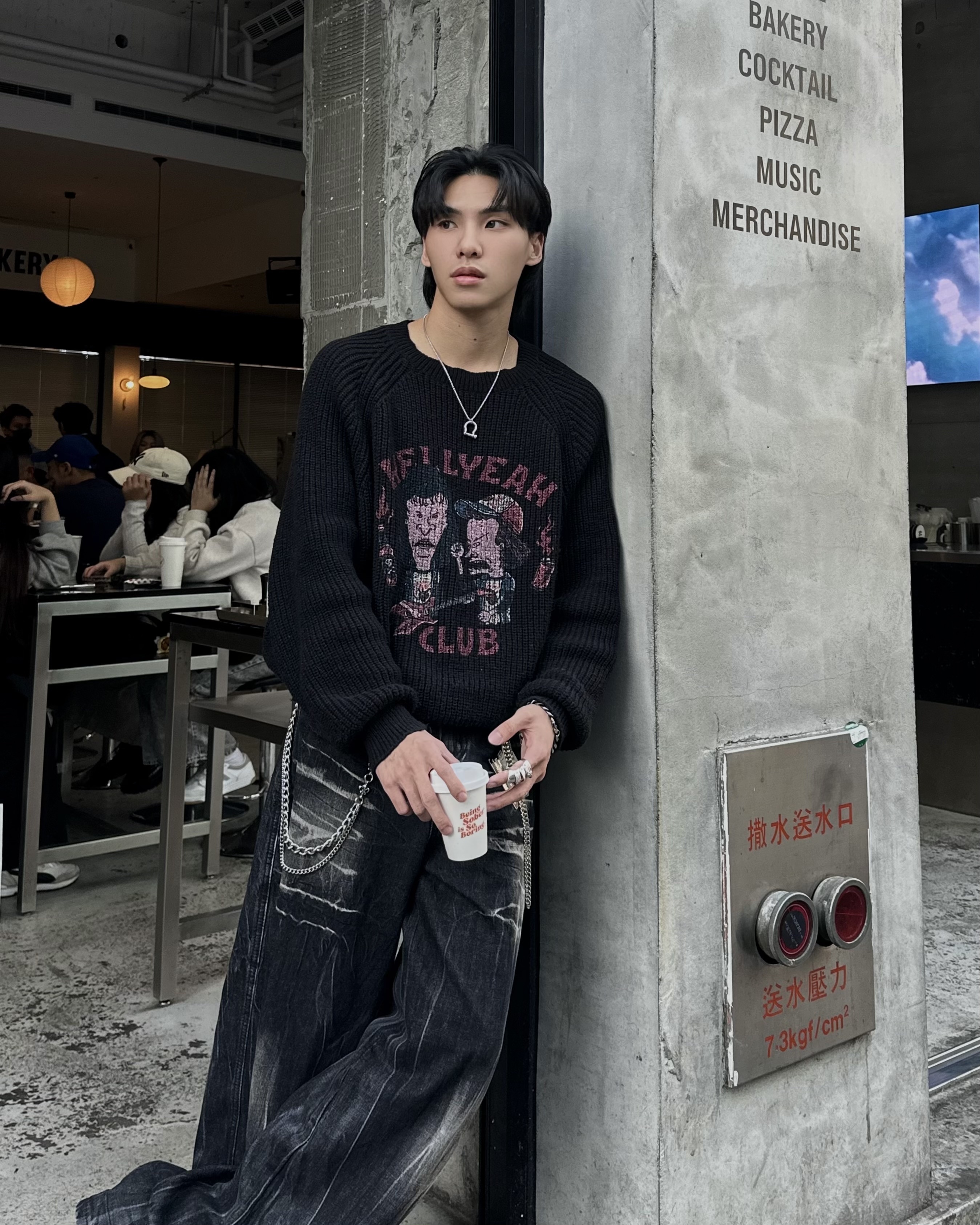 𝐇·𝐓·𝐒 韓國 HELLYEAH 搖滾樂團 針織 潑漆設計 短版 長袖 大學T