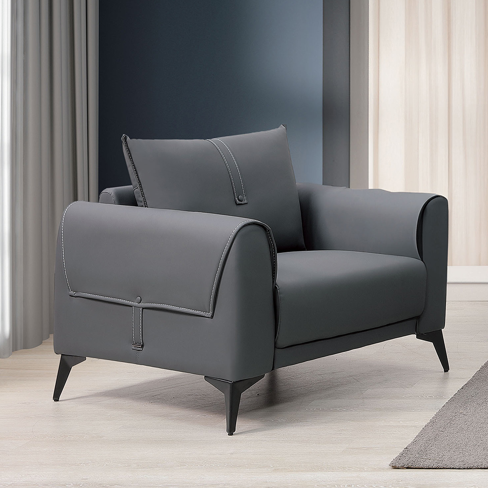 克雷亞灰色皮革沙發單人座/一人座沙發椅