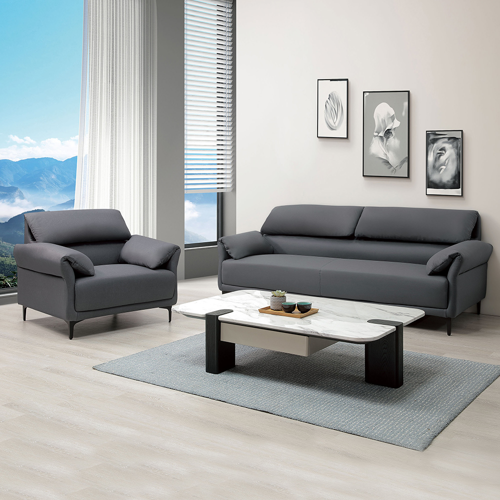 亞里森灰色科技布沙發組合-二件組(1人+3人)