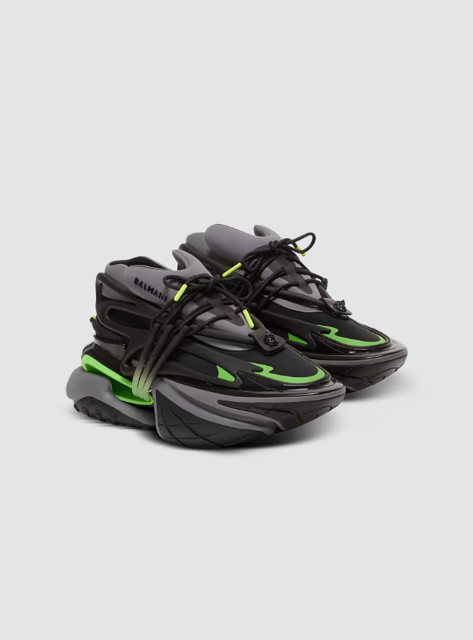 【 BALMAIN UNICORN 皮革運動鞋 - 黑x綠 】