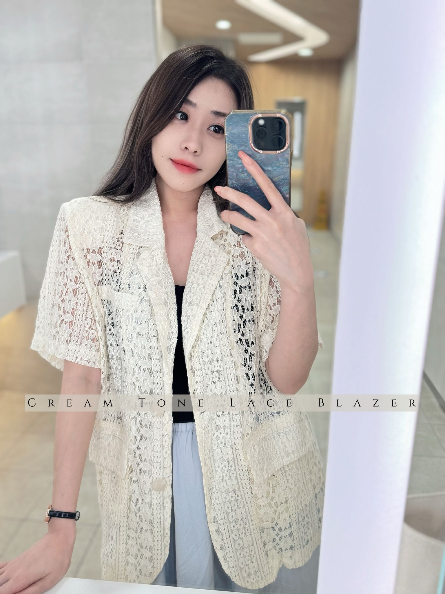 JK#7213🤍Cream Lace Blazer